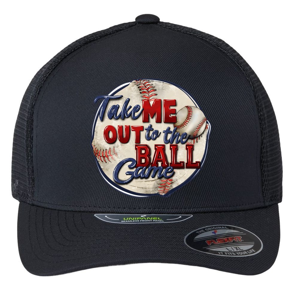 Take Me Out To The Ball Game Baseball Vintage Player Fans Flexfit Unipanel Trucker Cap