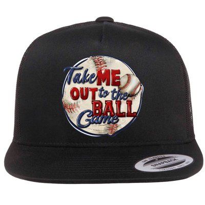 Take Me Out To The Ball Game Baseball Vintage Player Fans Flat Bill Trucker Hat