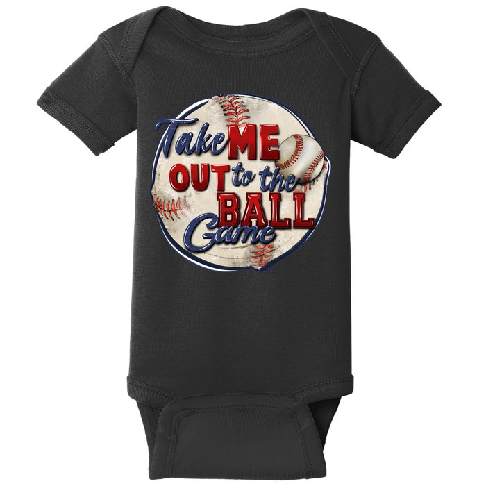 Take Me Out To The Ball Game Baseball Vintage Player Fans Baby Bodysuit