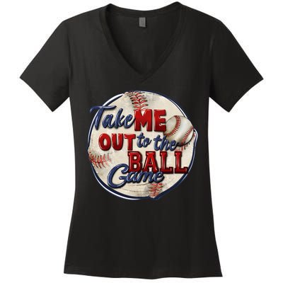 Take Me Out To The Ball Game Baseball Vintage Player Fans Women's V-Neck T-Shirt