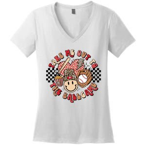 Take Me Out To The Ball Game Baseball Bat Player Fans Lover Women's V-Neck T-Shirt