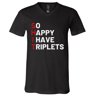 Triplet Mom Of Triplets Funny Triplet Mama Triplet Dad V-Neck T-Shirt