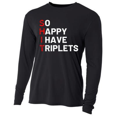 Triplet Mom Of Triplets Funny Triplet Mama Triplet Dad Cooling Performance Long Sleeve Crew