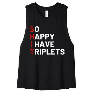 Triplet Mom Of Triplets Funny Triplet Mama Triplet Dad Women's Racerback Cropped Tank