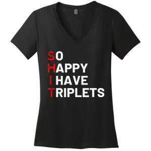 Triplet Mom Of Triplets Funny Triplet Mama Triplet Dad Women's V-Neck T-Shirt