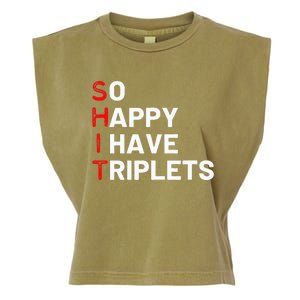 Triplet Mom Of Triplets Funny Triplet Mama Triplet Dad Garment-Dyed Women's Muscle Tee