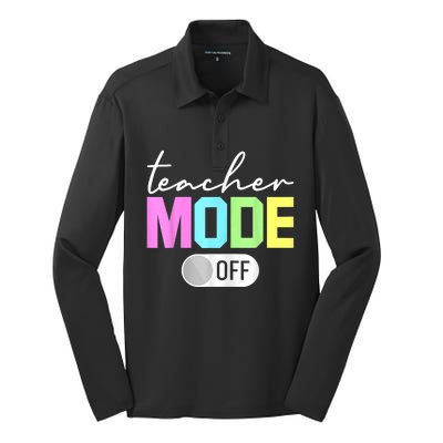 Teacher Mode Off End Of The Year Hello Summer Funny Silk Touch Performance Long Sleeve Polo