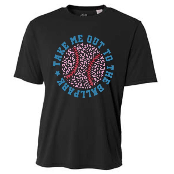 Take Me Out To The Ballpark Leopard Baseball Mom Retro Baseball Game Day Cooling Performance Crew T-Shirt