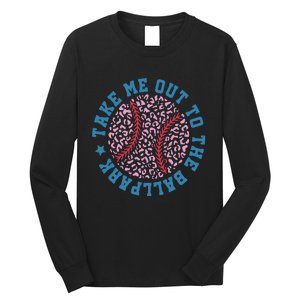 Take Me Out To The Ballpark Leopard Baseball Mom Retro Baseball Game Day Long Sleeve Shirt