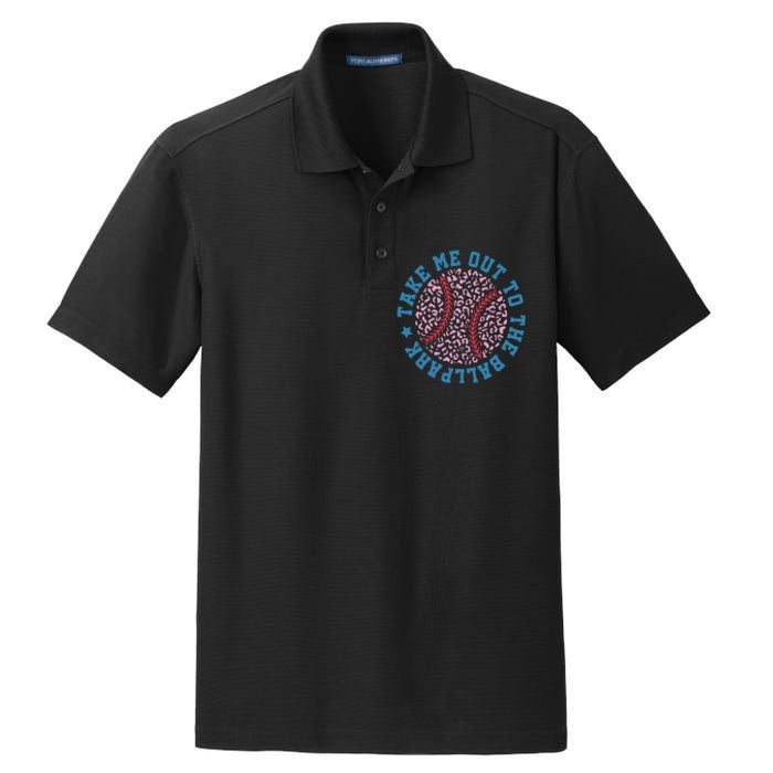 Take Me Out To The Ballpark Leopard Baseball Mom Retro Baseball Game Day Dry Zone Grid Polo