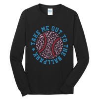 Take Me Out To The Ballpark Leopard Baseball Mom Retro Baseball Game Day Tall Long Sleeve T-Shirt