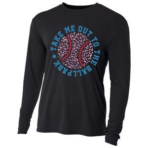 Take Me Out To The Ballpark Leopard Baseball Mom Retro Baseball Game Day Cooling Performance Long Sleeve Crew