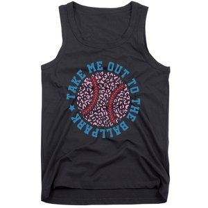 Take Me Out To The Ballpark Leopard Baseball Mom Retro Baseball Game Day Tank Top