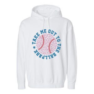 Take Me Out To The Ballpark Leopard Baseball Mom Retro Baseball Game Day Garment-Dyed Fleece Hoodie