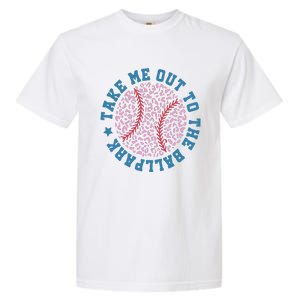 Take Me Out To The Ballpark Leopard Baseball Mom Retro Baseball Game Day Garment-Dyed Heavyweight T-Shirt