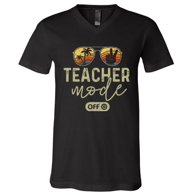 Teacher Mode Off Sunglasses Retro Sunset Summer Vacation V-Neck T-Shirt