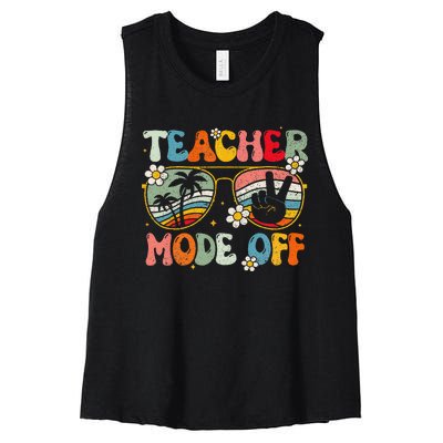 Teacher Mode Off Happy Last Day Of School Summer Break Women's Racerback Cropped Tank