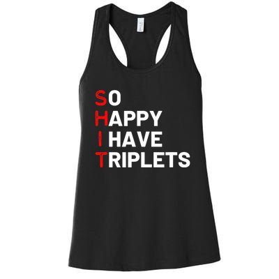 Triplet Mom Of Triplets Funny Triplet Mama Triplet Dad Women's Racerback Tank