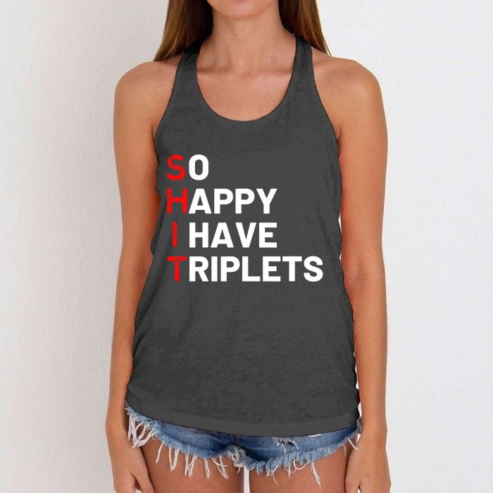 Triplet Mom Of Triplets Funny Triplet Mama Triplet Dad Women's Knotted Racerback Tank