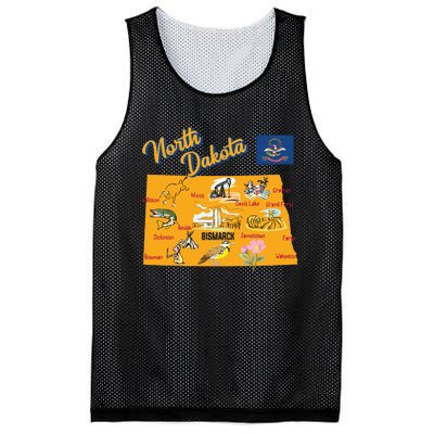 Tourist Map Of North Dakota State Major Cities Flag Usa Mesh Reversible Basketball Jersey Tank