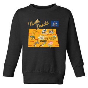 Tourist Map Of North Dakota State Major Cities Flag Usa Toddler Sweatshirt