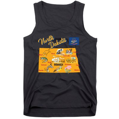 Tourist Map Of North Dakota State Major Cities Flag Usa Tank Top