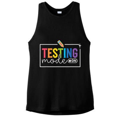 Testing Mode on Testing Day Motivational Teacher Ladies PosiCharge Tri-Blend Wicking Tank
