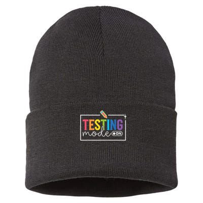 Testing Mode on Testing Day Motivational Teacher Sustainable Knit Beanie