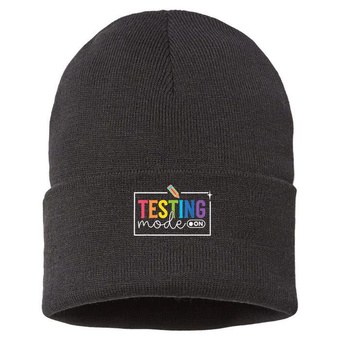 Testing Mode on Testing Day Motivational Teacher Sustainable Knit Beanie