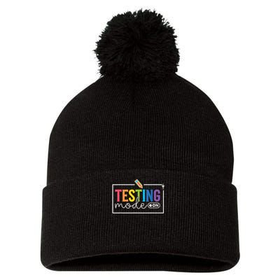 Testing Mode on Testing Day Motivational Teacher Pom Pom 12in Knit Beanie