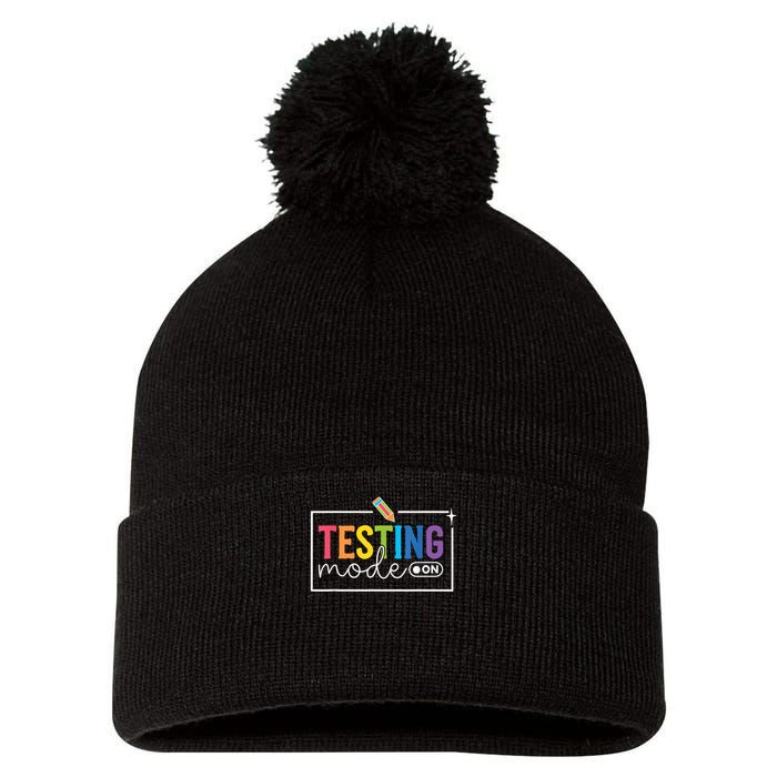 Testing Mode on Testing Day Motivational Teacher Pom Pom 12in Knit Beanie