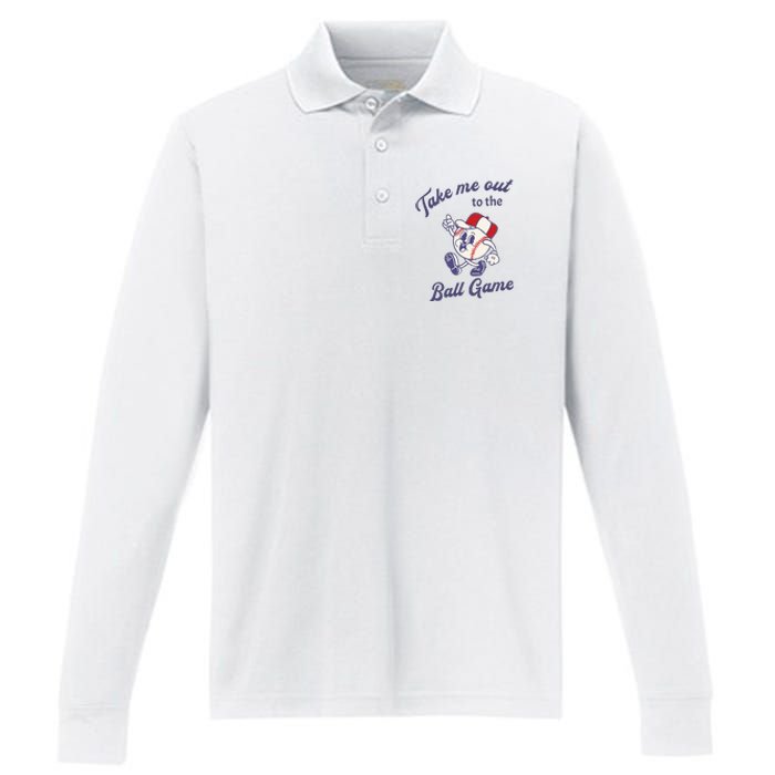 Take Me Out To The Baseball Ball Game Softball Vintage Performance Long Sleeve Polo