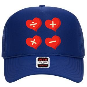 Teacher Math Operations Hearts School ValentineS Day High Crown Mesh Back Trucker Hat