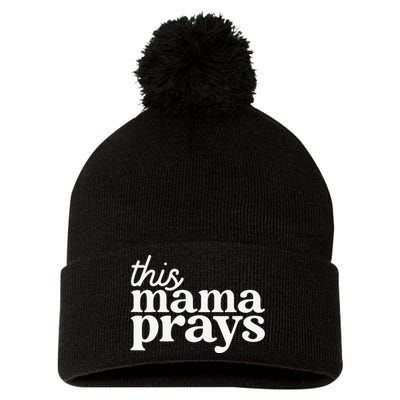 This Mama Prays Christian Mommy Faith Mother's Day Pom Pom 12in Knit Beanie