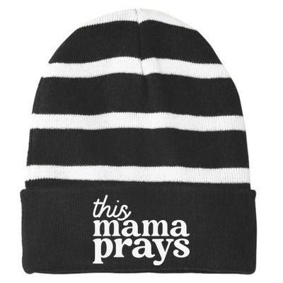 This Mama Prays Christian Mommy Faith Mother's Day Striped Beanie with Solid Band