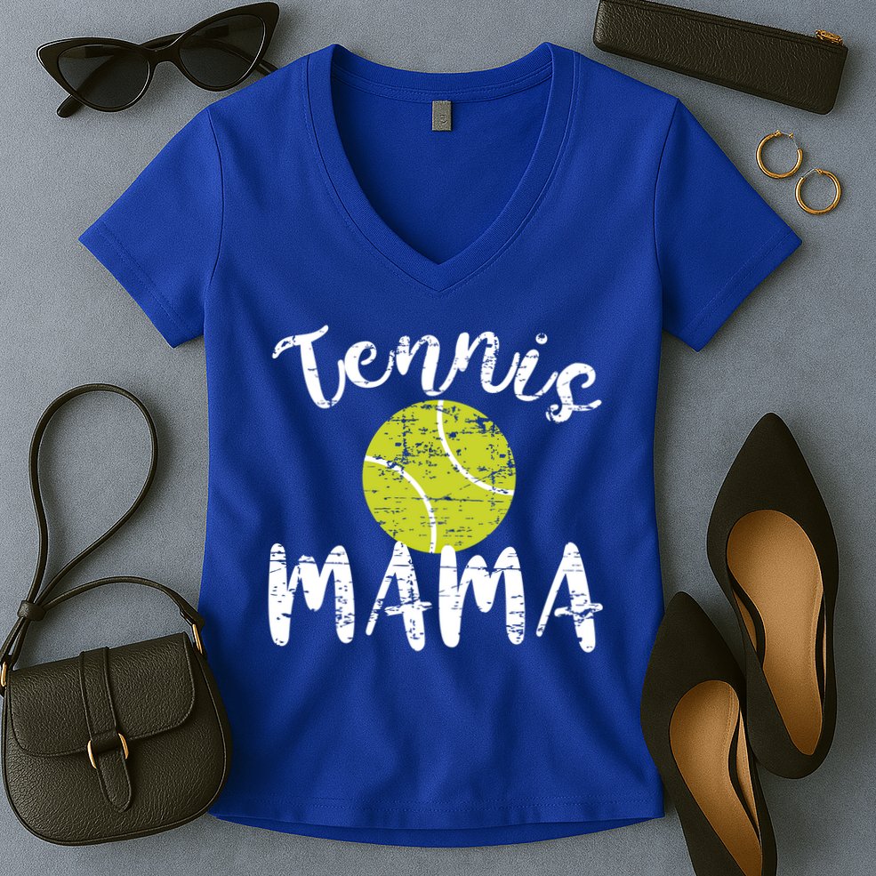 Tennis Mama Proud Mom Tennis Player Retro Distressed Great Gift Women's V-Neck T-Shirt