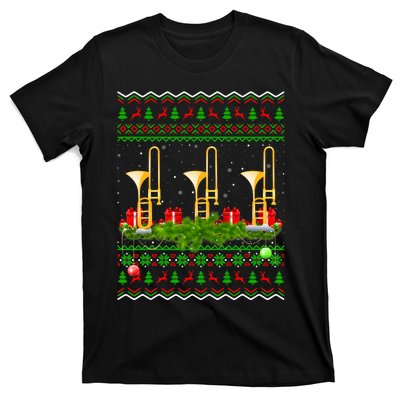 Trombone Music Player Xmas Gift Ugly Trombone Christmas T-Shirt