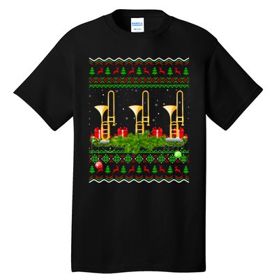 Trombone Music Player Xmas Gift Ugly Trombone Christmas Tall T-Shirt