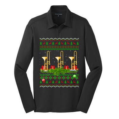 Trombone Music Player Xmas Gift Ugly Trombone Christmas Silk Touch Performance Long Sleeve Polo