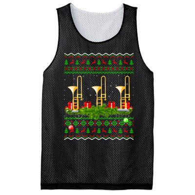 Trombone Music Player Xmas Gift Ugly Trombone Christmas Mesh Reversible Basketball Jersey Tank