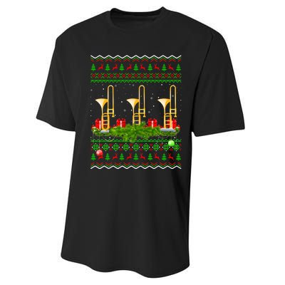 Trombone Music Player Xmas Gift Ugly Trombone Christmas Performance Sprint T-Shirt