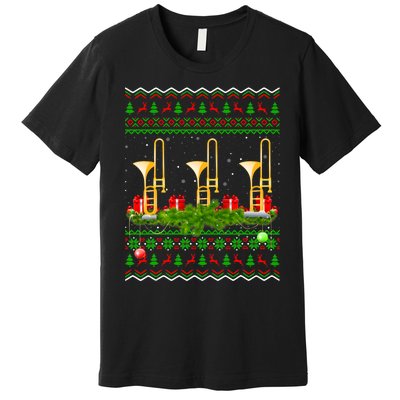 Trombone Music Player Xmas Gift Ugly Trombone Christmas Premium T-Shirt