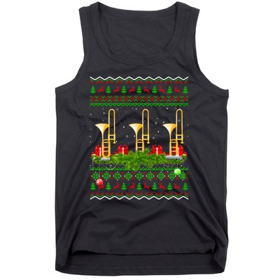 Trombone Music Player Xmas Gift Ugly Trombone Christmas Tank Top