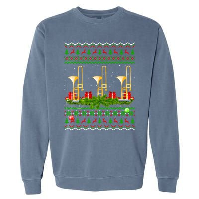 Trombone Music Player Xmas Gift Ugly Trombone Christmas Garment-Dyed Sweatshirt