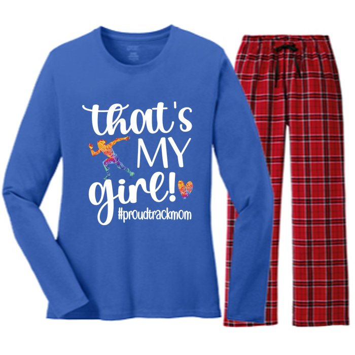 Thats My Proud Track Mom Track And Field Mama Gift Women's Long Sleeve Flannel Pajama Set 