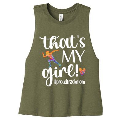 Thats My Proud Track Mom Track And Field Mama Gift Women's Racerback Cropped Tank