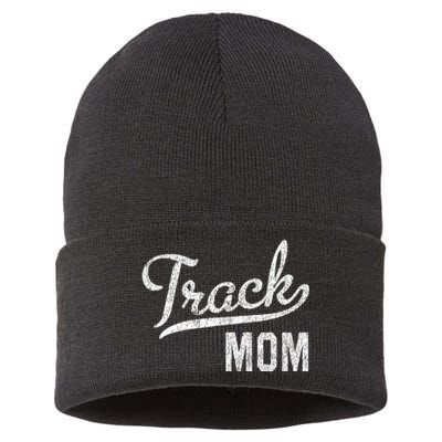 Track Mom Proud Track And Field Mom Gift Sustainable Knit Beanie