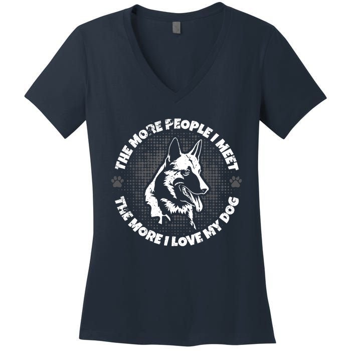 The More People I Meet The More I Love My Dog - Schäferhund Women's V-Neck T-Shirt