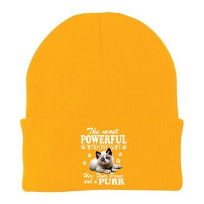 The Most Powerful Antidepressant Has Four Paws And A Purr Cute Gift Knit Cap Winter Beanie