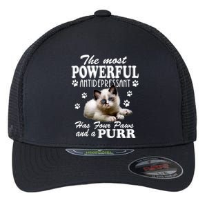 The Most Powerful Antidepressant Has Four Paws And A Purr Cute Gift Flexfit Unipanel Trucker Cap